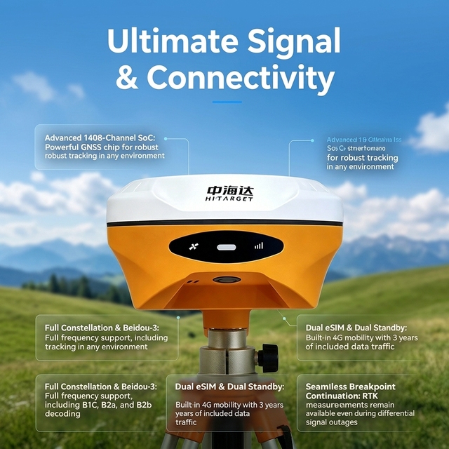 V300 GNSS RTK Base & Rover, 1408 Channels Multi-Constellation Receiver, Professional GPS Survey Instrument