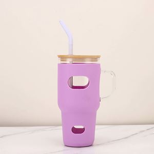 Gobelet en verre de 32 oz pour véhicule avec poignée et manchon en silicone pour l'hydratation quotidienne - Product Image 6