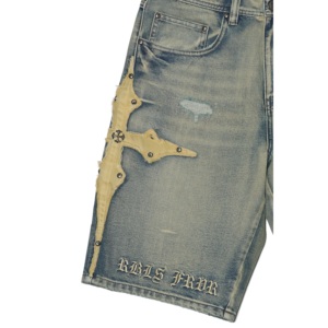 Short en jean vintage distinctif à taille mi-haute et coupe droite, respirant et résistant à la décoloration, en polycoton, idéal pour le streetwear - Product Image 5