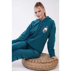 Women's Long-Sleeve <b>Fleece</b> Hooded <b>Pajama</b> Set Zip-Up with Dropped-Shoulder Cuffs and Pockets Sleepwear - Product Image 4