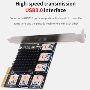 TISHRIC Riser PCI Express PCI-E Riser Karte 4 bis 6 USB3.0 Hub Riser Bergbaudapter PCI Express Multiplikator