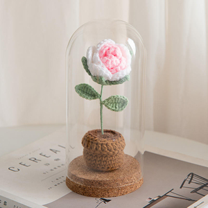 Hand-woven rose wool crocheted sunflower Valentine's Day simulation flower pot planting finished flower <b>ornaments</b> wholesale - Product Image 3