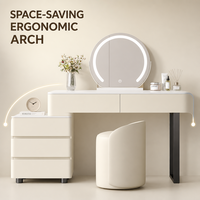 Ensemble coiffeuse de luxe moderne en bois de pin et aluminium avec miroir tactile éclairé et tiroirs de rangement pour appartement