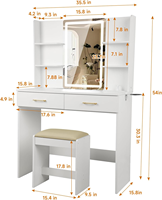 Ensemble de coiffeuse moderne OEM écologique avec panneau blanc, miroir LED, tabouret, bureau de maquillage éclairé, prise de courant intégrée (2 AC/USB) pour 2 chambres