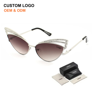 New Designer Luxury Ladies Sun Glasses Custom Logo Shades Fashion Top Packing Women Cat Eye Diamond Frames Metal Sunglasses - Product Image 1
