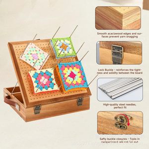 <b>Wooden</b> Crochet <b>Pegboard</b> With Handle Storage Box Craft Tool Kit For Handmade Projects - Product Image 3