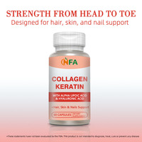 Capsules de collagène et kératine personnalisées de qualité supérieure avec acide alpha-lipoïque et acide hyaluronique pour stimuler la santé des cheveux, de la peau et des ongles, 60 capsules