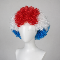 Perruque Afro Frisée Synthétique Couleur Country pour Fans de Sport, Perruque de Clown pour Fête, Vente en Gros