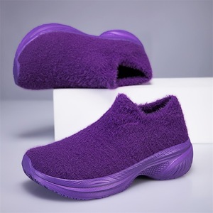 Plush Furry <b>Slip</b> <b>On</b> Winter <b>Sneakers</b> Soft Warm Upper Thick Cushion Sole Daily Casual Footwear - Product Image 4