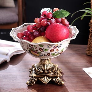 Assiettes de fruits en céramique Vintage style américain rétro doré fleur décorative porcelaine luxe panier royal ameublement plateau - Product Image 3