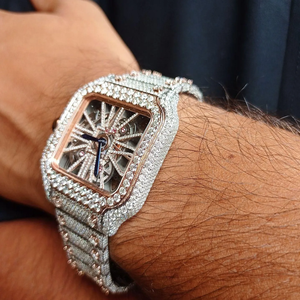 Montre élégante en alliage de quartz et verre, avec diamants Moissanite, pour homme, au design luxueux et brillant, bracelet en acier inoxydable, écologique - Product Image 2