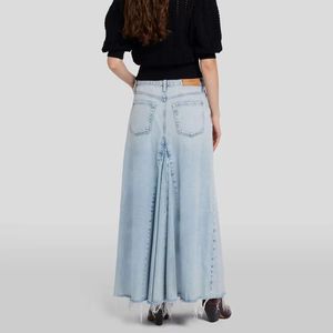 Simple Design Style <strong>Frilly</strong> Slit Multicolor Denim <strong>Skirt</strong> for Women - Product Image 2