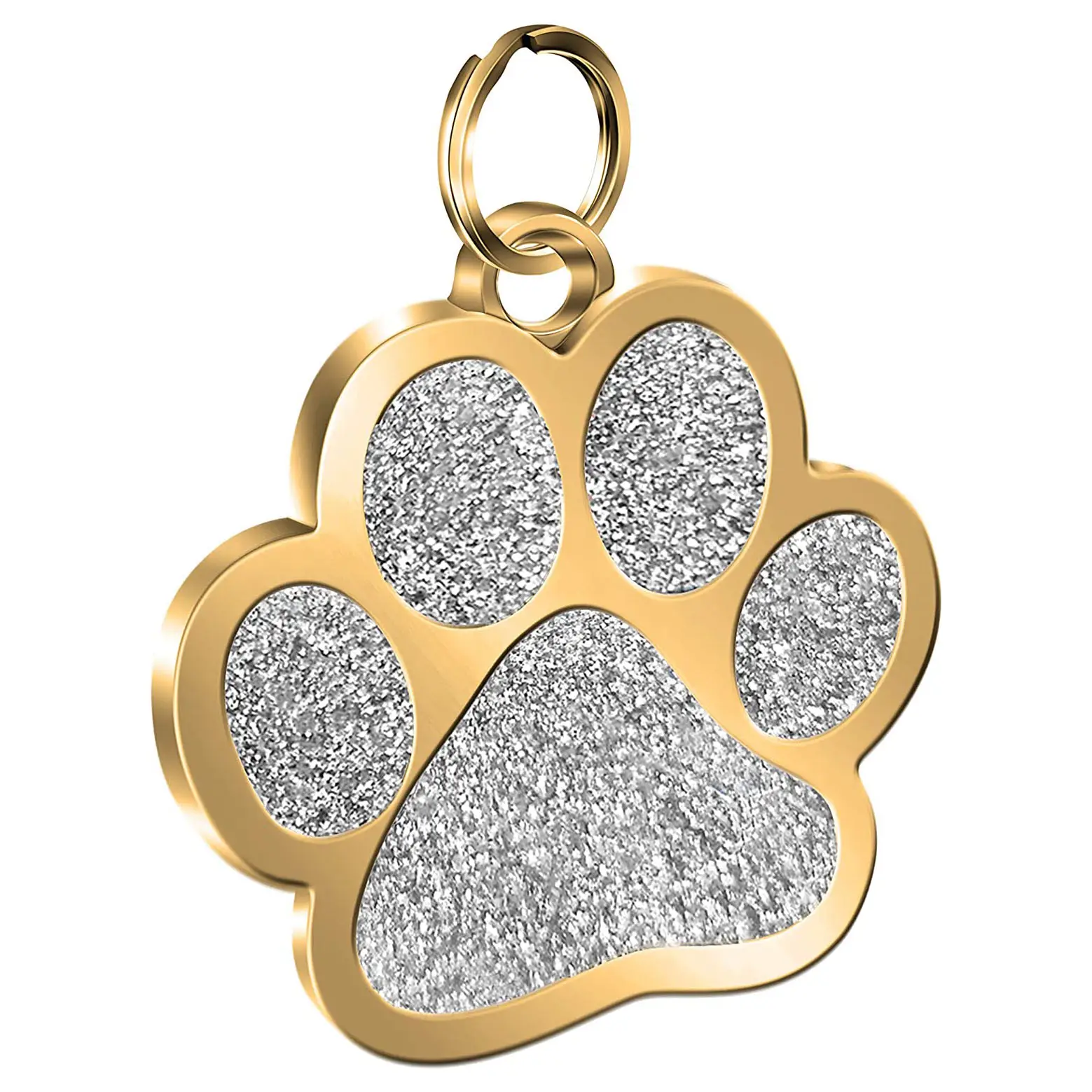 Personalised Engraved Glitter Paw Stainless Steel Blank Dog Bone Charm For Engrave Metal Pet ID Collar Tag Stamped Paw Dog Tag