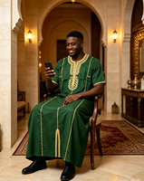 CCY 2026 Nuevo Thobe Marroquí con Rayas Bordadas, Qamis Boubou para Hombre, Ropa Musulmana, Ramadán, Koshibo, Túnicas Africanas