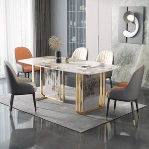 Juego de mesa de comedor de mármol de diseño italiano, tapa de mármol de 6 asientos con Base de Metal de Color oro rosa para comedor, muebles para el hogar - Product Image 6