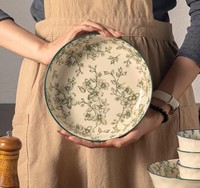 Retro Blumenmuster Keramik-Geschirrset 2026 – Neuheit: Hochwertiges Haushalts-Geschirr mit Schalen, Tellern und Stäbchen als Einweihungsgeschenk – Großhandel