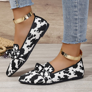 Zapatos planos con estampado de leopardo para mujer, mocasines informales de tela tejida con punta puntiaguda y decoración de lazo, mocasines informales para uso diario - Product Image 6