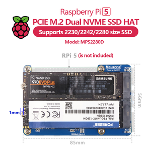 Spaanplaat Mps2280d Raspberry <span class=keywords><strong>Pi</strong></span> 5 Pcie M.2 Dual Nvme Ssd Hoed Ondersteuning 2280/2242/2230 Ssd - Product Image 4