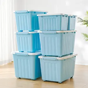 Großhandel amazon tuch lagerplätze-42L blaue Kunststoff-Vorrats behälter mit weißem Deckel Kunststoff behälter mit Rädern