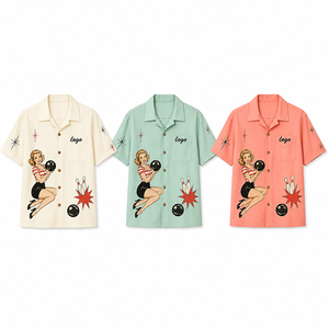 Camisa de Boliche Retro Personalizada con Gráfico de Pin Up Girl, Estilo Rockabilly de los Años 50, con Botones, Manga Corta, Logotipo Personalizado para Equipo/Liga, OEM, Polo - Product Image 1