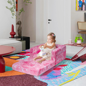 Children's Folding <b>Sofa</b> With Handrails High Elasticity Foam Sponge For 3 Year And Above <b>Kids</b> Pink Color Option - Product Image 2