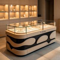 Vitrine centrale moderne en bois grainé pour bijouterie, mobilier de présentation de détail avec logo de marque personnalisé