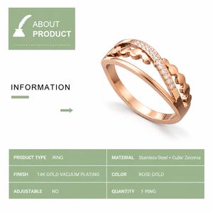 Gold and Rose Gold Stainless Steel Cubic Zirconia Scalloped Crossover <b>Ring</b> - Product Image 3