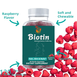 Gummies à la saveur de framboise à la biotine favorisent la croissance de cheveux longs et sains, renforcent les ongles, et favorisent une peau éclatante et ferme. Gummies à la pectine. - Product Image 2