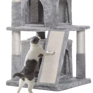 คอนโดแมวอเนกประสงค์ขนาดใหญ่พร้อมที่ปีนป่ายทำจากไซซอล  พร้อมบ้านแมวผ้ากำมะหยี่ทันสมัยและเปลญวน - Product Image 4