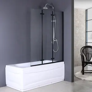 便宜的黑色三部分枢轴浴缸淋浴门浴缸淋浴屏，带钢化玻璃