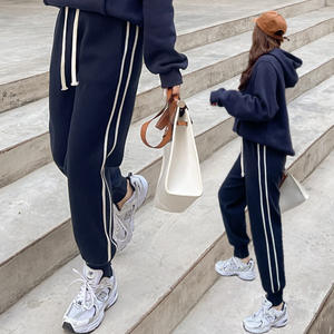 Pantalon de jogging ample taille haute en tricot pour femme grande taille, respirant, décontracté, bleu marine, abricot N8254 - Product Image 5