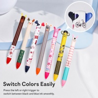 Stylo bille 2-en-1 double couleur, design oreilles d'animaux mignonnes en plastique, encre noire et bleue, impression de logo personnalisé par transfert pour étudiants et écoles