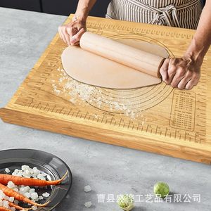 Tabla de amasar de bambú con regla, tabla de amasar de madera maciza gruesa para hornear y cortar - Product Image 1