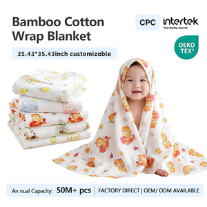 Manta Envolvente Antibacteriana Clase A de Bambú y Algodón para Bebé, Doble Capa, Tejida, con Dibujos Animados, Muselina, Toalla de Baño para Recién Nacido - Product Image 1
