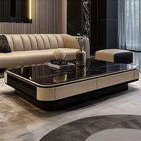 Table basse en marbre ardoise pour salon, design moderne et simple, avec espace de rangement, ensemble meuble TV, aucun assemblage requis