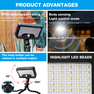 Lampe solaire LED d'extérieur rechargeable par USB, 92 ampoules lumineuses, flexible, avec détecteur <span class=keywords><strong>de</strong></span> <span class=keywords><strong>mouvement</strong></span>, IP65, pour cour et jardin - Product Image 4