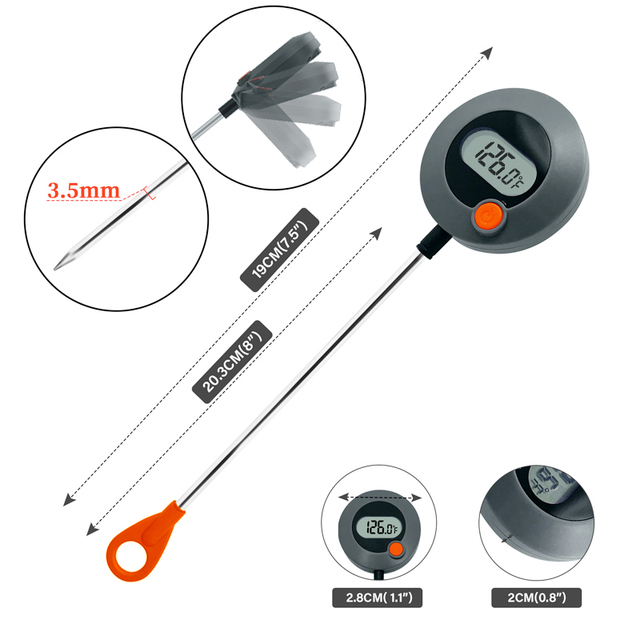 ABS Circular LCD Display Digital Cooking Thermometer Stainless Steel Probe for Kitchen & Household Use for Food BBQ Thermometer