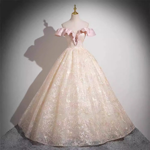 Off The Shoulder Evening Dress Long Skirt Stage Performance Women Polyester Fiber Adult Birthday Party Dress - Product Image 1
