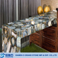 Décoratif unique bleu agate dessus de table en pierre semi-précieuse bleu transparent plateau de table