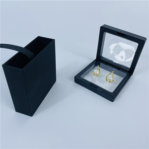 Caja de cajón de embalaje de joyería de papel de tacto suave negro con joyero de plástico transparente caja transparente para joyería - Product Image 6