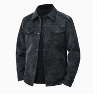 Jaket Kulit Pria Terlaris Grosir, Mantel Kasual, Jaket Kulit PU Retro Amerika dengan Kerah Terbalik