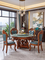 Ensemble table et chaises de salle à manger en marbre noir et or de style européen, nouveau style chinois, en bois massif sculpté, démontable et assemblable pour salles à manger