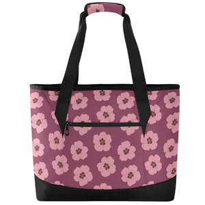 Eco-friendly Hawaiian Pink Hua Flower Zipper Closure Women Waterproof Custom Logo Beach Thermal Lunch Tote Insulated Cooler Bag - Product Image 1