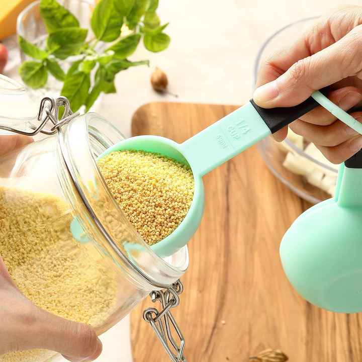Spring Chef Mint Magnetic 4-Piece Set Stackable Plastic Measuring Cups BPA-Free Kitchen Tool for Easy Read Markings Use for Dry