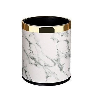 Marble Pattern Trash Can Cylindrical Indoor Living Room Bedroom Kitchen Bathroom Minimalist Luxury Design - Product Image 2