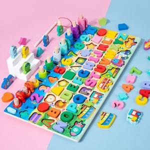 Montessori trẻ em bằng gỗ số hình dạng phù hợp với khối xây dựng giáo dục bận rộn Bảng câu đố trò chơi câu cá đồ chơi cho học tập - Product Image 1