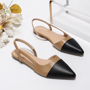 Xuanhui Nouvelle Collection Escarpins Slingback Plats à Bout Pointu Bicolores Noir et <span class=keywords><strong>Camel</strong></span> en PU Souple pour Femme - Product Image 3