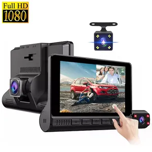 3 Cam In 1 Auto Dvr Dash Cam Dual Lens Voor Camera 4-Inch Touch Screen Full Hd 1080P Wdr Black Box En Reverse Rear View Dashcam