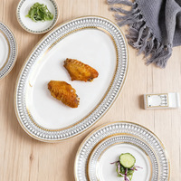 Assiette et Bol de Luxe Nordique Haut de Gamme en Porcelaine à Bord Doré, Style Léger, pour Petit-Déjeuner, Steak, Plats Occidentaux, Compatible Micro-ondes, Incrustation Dorée