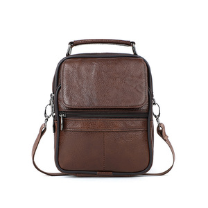 Bolso cruzado para hombre, de piel auténtica, resistente al desgaste, de color sólido, de gran capacidad, bolso de hombro vertical para viajes y desplazamientos - Product Image 1